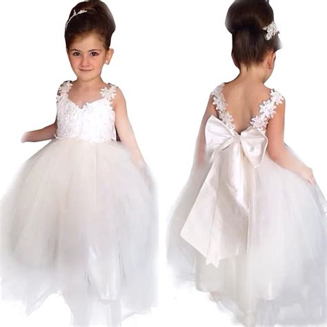 Buy Princess White Tulle Lace Tutu Ball Gown Long Flower Girl Dresses 2017