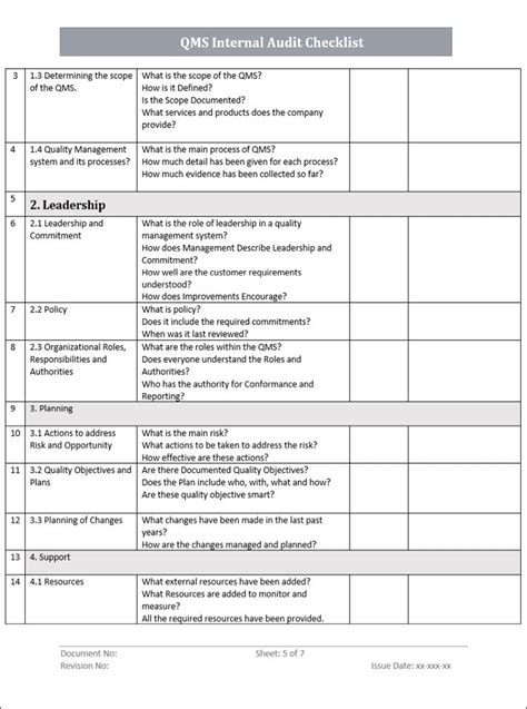 Qms Internal Audit Checklist Template Qms Internal Audit Checklist W N Iso Templates And