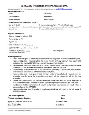 Fillable Online Rtsf Natsci Msu X Rad Irradiation System Access Form