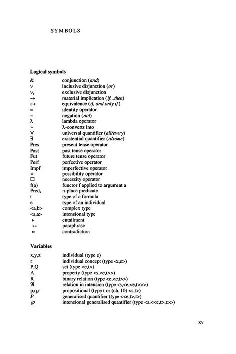 list  symbols formal semantics