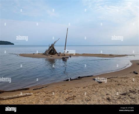 Amateur Teepee Make Off Sandy Beach In Munising Stock Photo Alamy