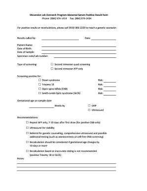 Fillable Online McLendon Lab Outreach Program Maternal Serum Positive