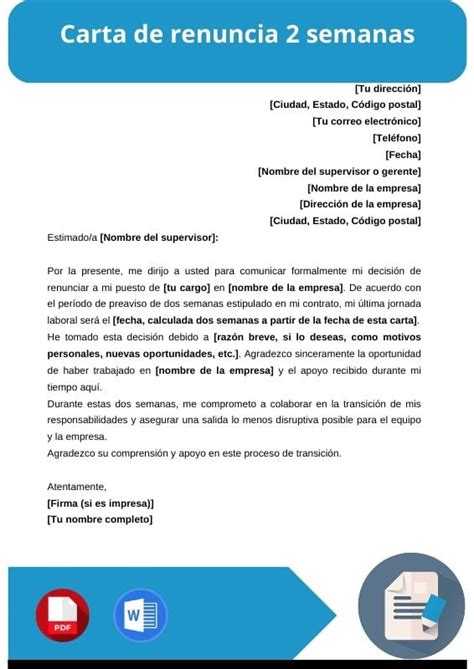 Carta De Preaviso Renuncia 【 Word Pdf