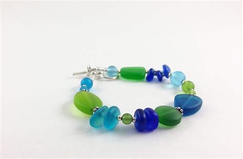 Sea Glass Bracelet Cobalt Blue Sea Glass Jewelry Green Etsy