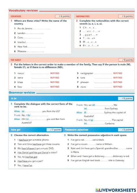 revision test  exercise   worksheets