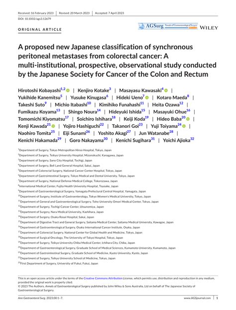 Pdf A Proposed New Japanese Classification Of Synchronous Peritoneal