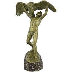 Antique Bronze Sculpture Male Nude Ganymede With Eagle By Sautner