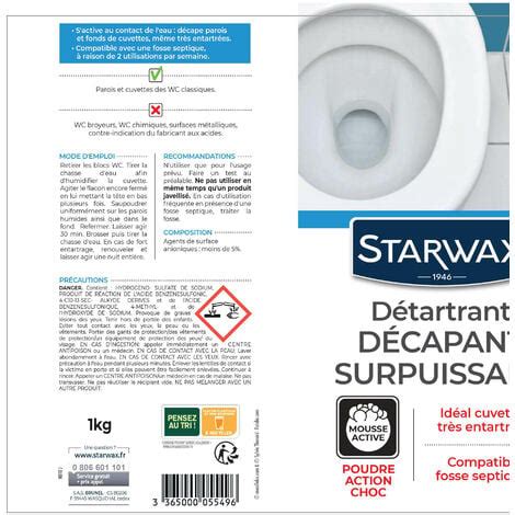 D Tartrant Surpuissant En Poudre Pour Wc Kg Starwax