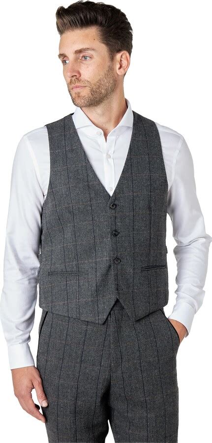 Xposed Mens Tweed Check Waistcoat Retro Gatsby S Herringbone Velvet