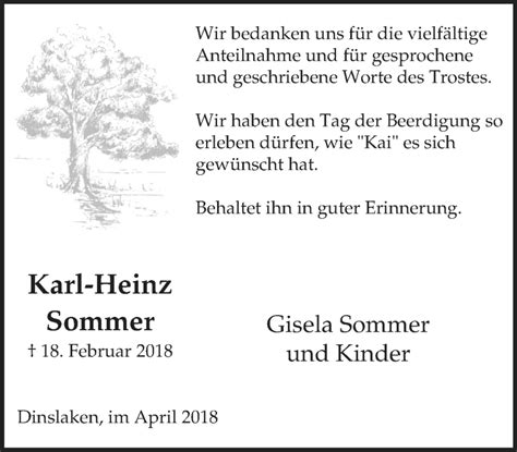 Traueranzeigen Von Karl Heinz Sommer Trauer In Nrw De