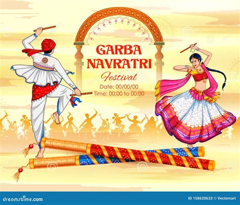 Couple Playing Dandiya In Disco Garba Night Banner Poster For Navratri