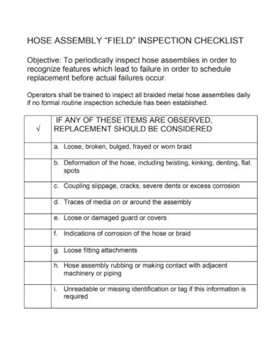 Free Field Inspection Checklist Samples Safety Services Athletic