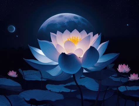 Premium Ai Image A Glowing Lotus At Night Background