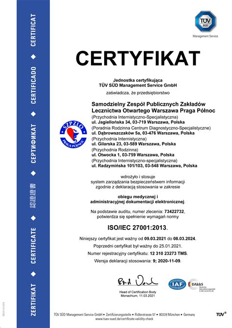 Certyfikaty ISO 9001 27001 14001 OHSAS 18001 Portal SZPZLO