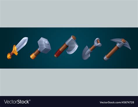 Axe Sword Pick Hammer And Shovel Game Icons Vector Image