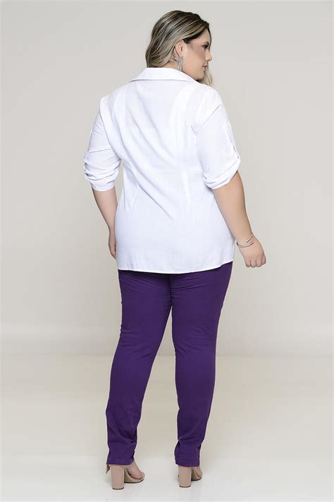 Camisa Plus Size Em Viscose Branca Vk Moda Plus Size