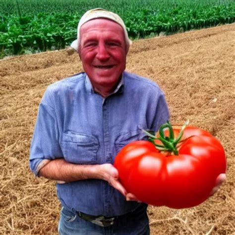 Proud Farmer Holding The World S Largest Tomato Stable Diffusion