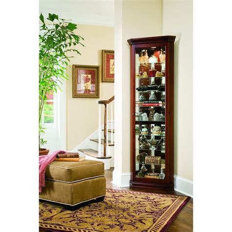 Pulaski Furniture Solid Wood Corner Curio Cabinet Lighted Glass Door