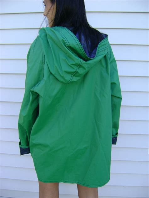 80s Navy WHALE Reversible Raincoat Vintage Green Blue Vinyl Etsy