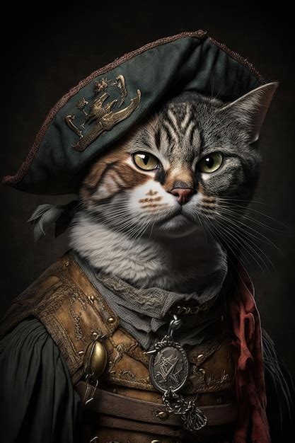 Premium Ai Image Cat Wearing Pirate Clothes Portrait Of Funny Serious