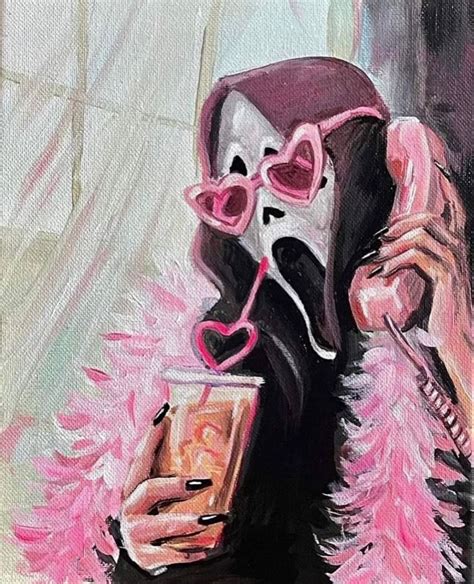 Ghostface pink aesthetic spooky season Art pop Dibujos fáciles