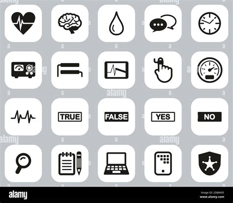 Lie Detector Test Or Polygraph Test Icons Black And White Flat Design Set