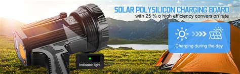 Yierblue Rechargeable Spotlight Flashlight With Solar Panels