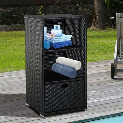 Outdoor Rattan Storage Cabinet Poolside Wicker Towel Valet Organizer Furniture Unbranded