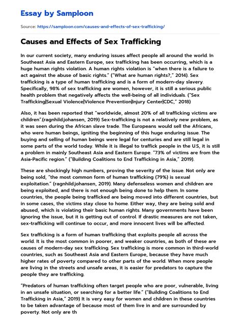 ≫ Causes And Effects Of Sex Trafficking Free Essay Sample On