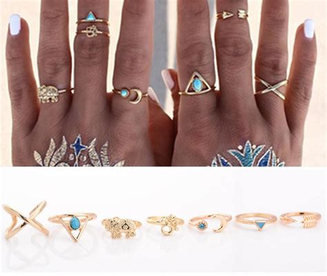 Gold Boho Rings Gold Boho Ring Set Bohemian Ring Set Gold Rings Gold Boho Jewelry Moonstone