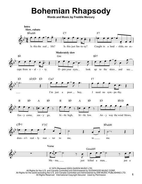 Keyboard Bohemian Rhapsody Sheet Music Easy Bohemian Rhapsody Easy