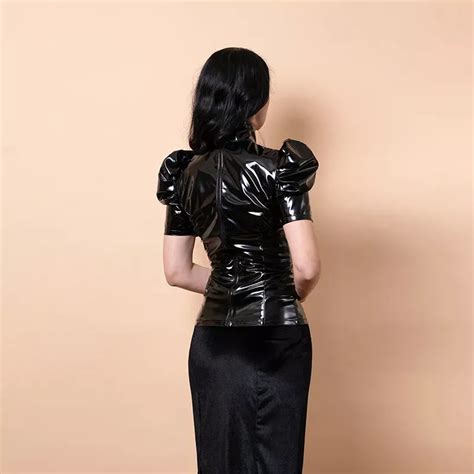 Sexy Fetish Latex Dress With Belts And Frills Buttons At Side Rubber