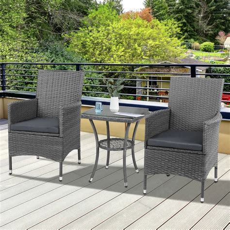 Outsunny Rattan Bistro Set 3pc Grey