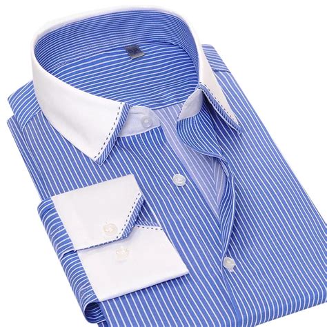 Spring New White Collar Men Business Dress Shirt Cotton Patchwork