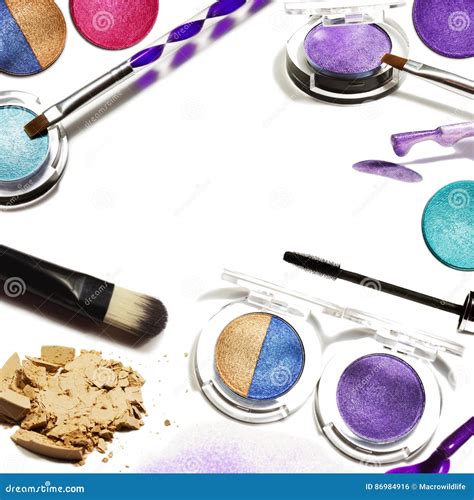 Collage Of Decorative Cosmetics On White Background Beauty And Makeup