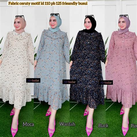 Jual Bisa Cod Midi Dress Ceruty Babydoll Motif Frieandly Busui Mix