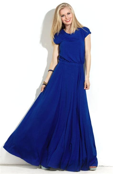 Cobalt Blue maxi dress Dress to the floor Prom dress Autumn