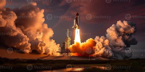 Photo realistic illustration of rocket shutle ship nasa launching ...