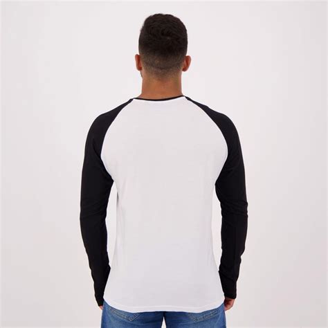 Camiseta HD Raglan Manga Longa Branca E Preta FutFanatics