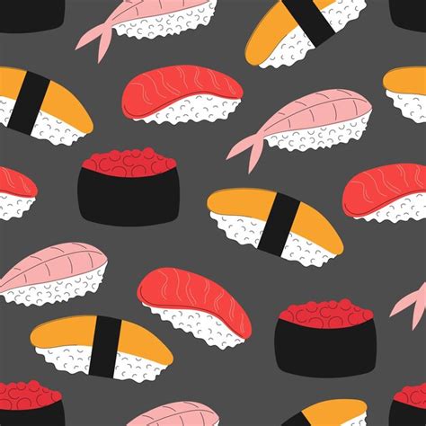 Premium Vector Sushi Rolls Seamless Pattern Vector Illustration