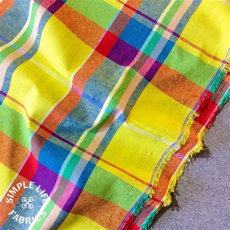 Madras Checks Yarn Dyed Woven Cotton Fabric Yellow Per Half Metre