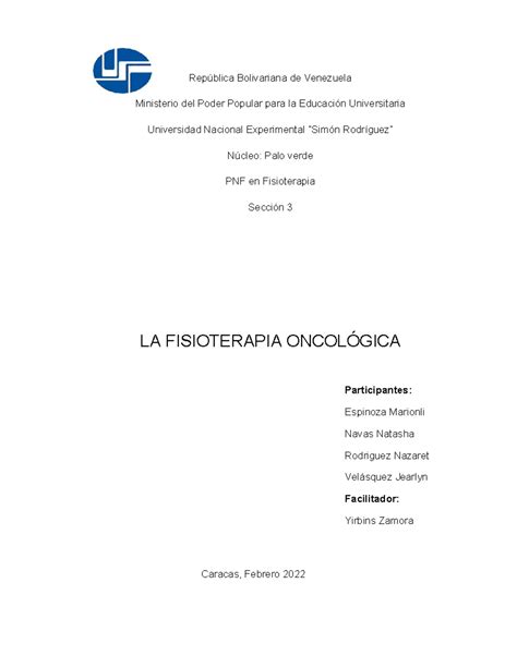 Fisioterapia oncológica República Bolivariana de Venezuela Ministerio