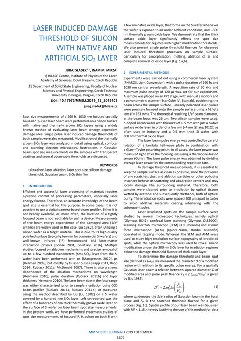 PDF LASER INDUCED DAMAGE THRESHOLD OF SILICON WITH NATIVE AND