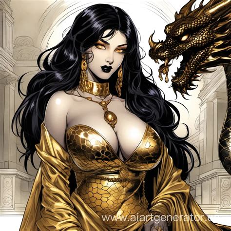 Seductive Roman Empress with Golden Serpentine Eyes and Dragon Jewelry ...