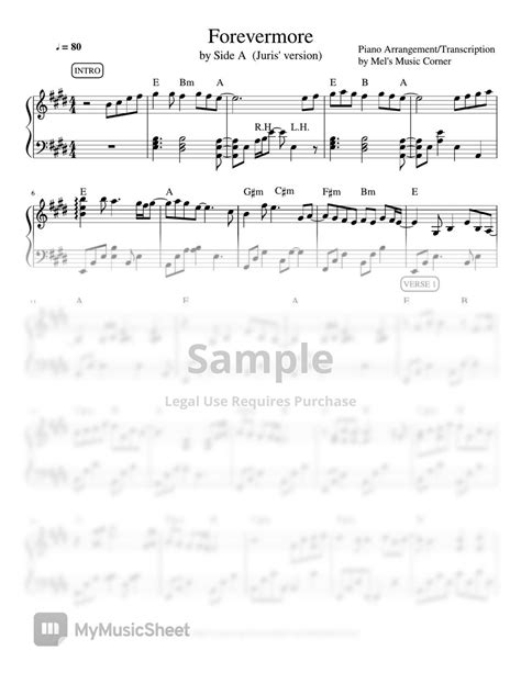 Side A Forevermore Piano Sheet Music Sheets By Mels Music Corner