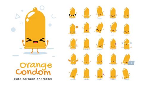 Premium Vector Set Of Cartoon Of Orange Condom Illustration