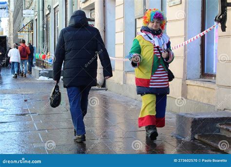 An Off Duty Female Street Entertainer Dressed As A Clown Walking Editorial Image Image Of