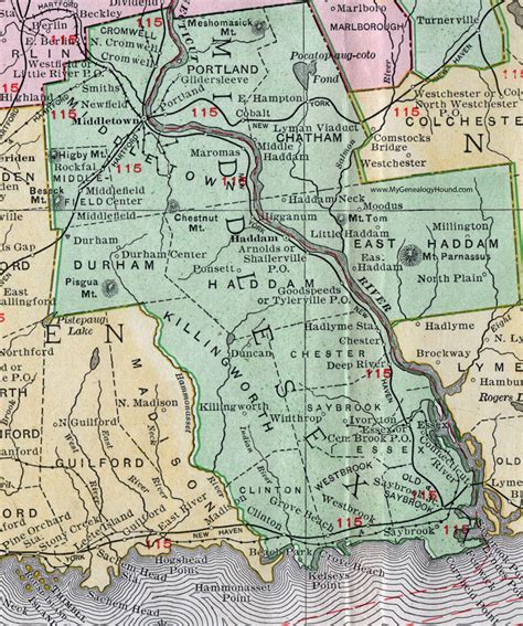 Middlesex County, Connecticut, 1911, Map, Rand McNally, Middletown, Haddam, Westbrook