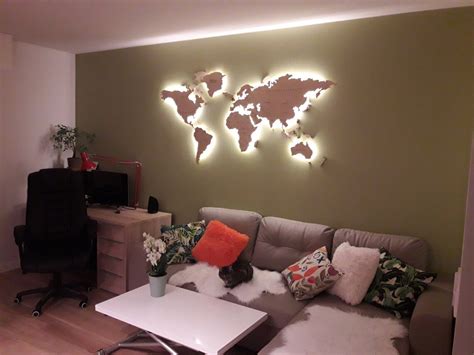 World Map Light Wood Wall Decor Large Travel Led Map Etsy