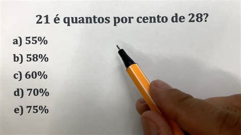 21 é quantos por cento de 28 Problema de porcentagem resolvido Prof